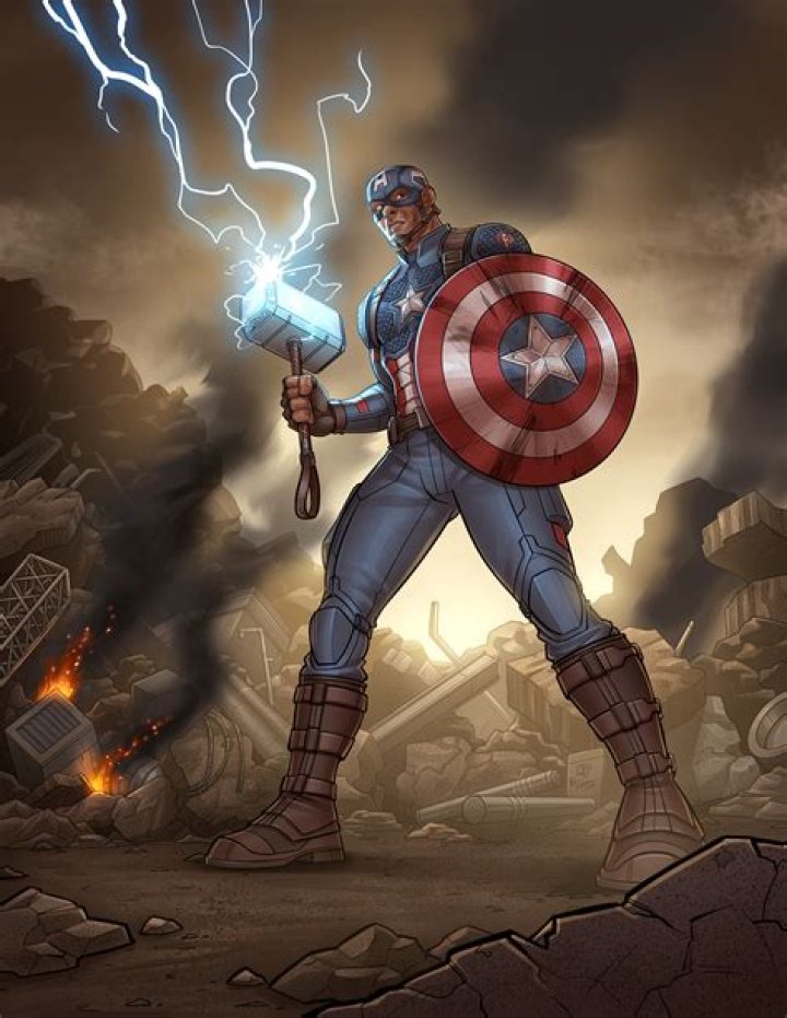 Captain America wielding Thor's Hammer Mjolnir in Avengers Endgame