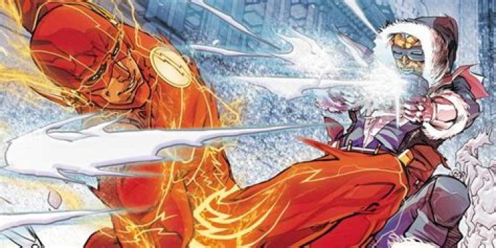 Captain Cold shooting ice rays at Flash in a comic
