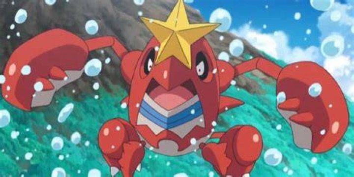 Crawdaunt jumping out of the water in the Pok&eacute;mon anime