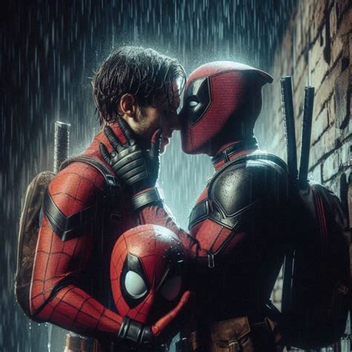 Deadpool about to kiss Spider-Man in Marvel Comics