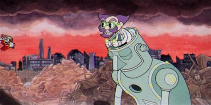 Dr Kahl's robot is fighting against Cuphead in a little plane.