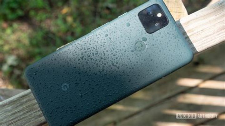 Google Pixel 5a with water droplets on it