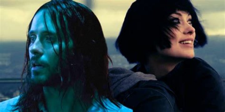 Jared Leto looking sideways in Morbius and Olivia Wilde smilingly looking at a sunset in Tron Legacy