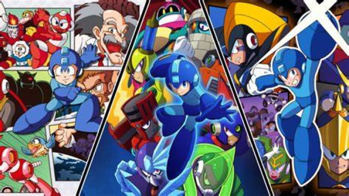 Mega Man surrounded by classic bosses