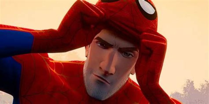 Peter B. Parker pulling down his mask in Spider-Man Into the Spider-Verse