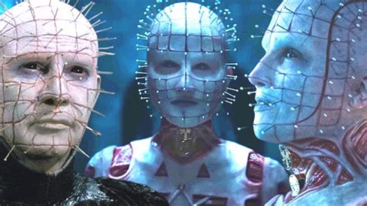 Pinhead from Hellraiser alongside two images of the female Pinhead from Hellraiser 2022