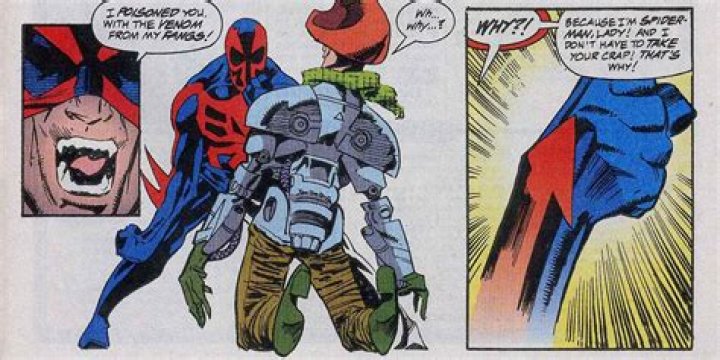 Spider-Man 2099 with fangs in Spider-Man Across the Spider-Verse