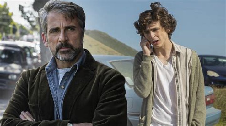 Timoth&eacute;e Chalamet and Steve Carell sit outside in Beautiful Boy